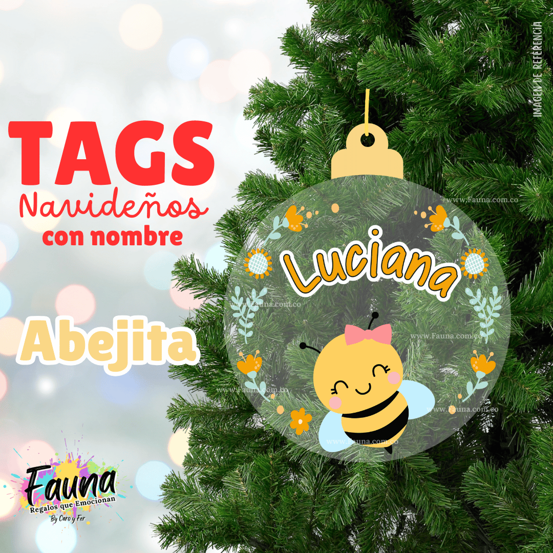 Abejita – Tag Navideño Personalizado con Nombre 🎄