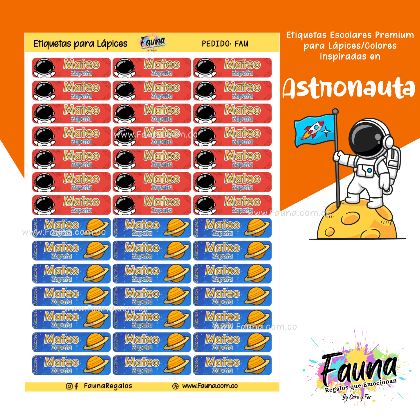 Etiquetas Escolares Premium Personalizadas – Astronauta 🚀