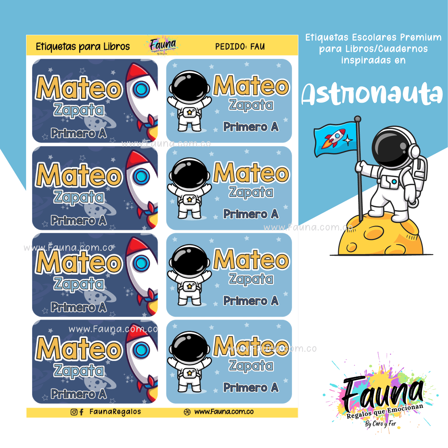Etiquetas Escolares Premium Personalizadas – Astronauta 🚀