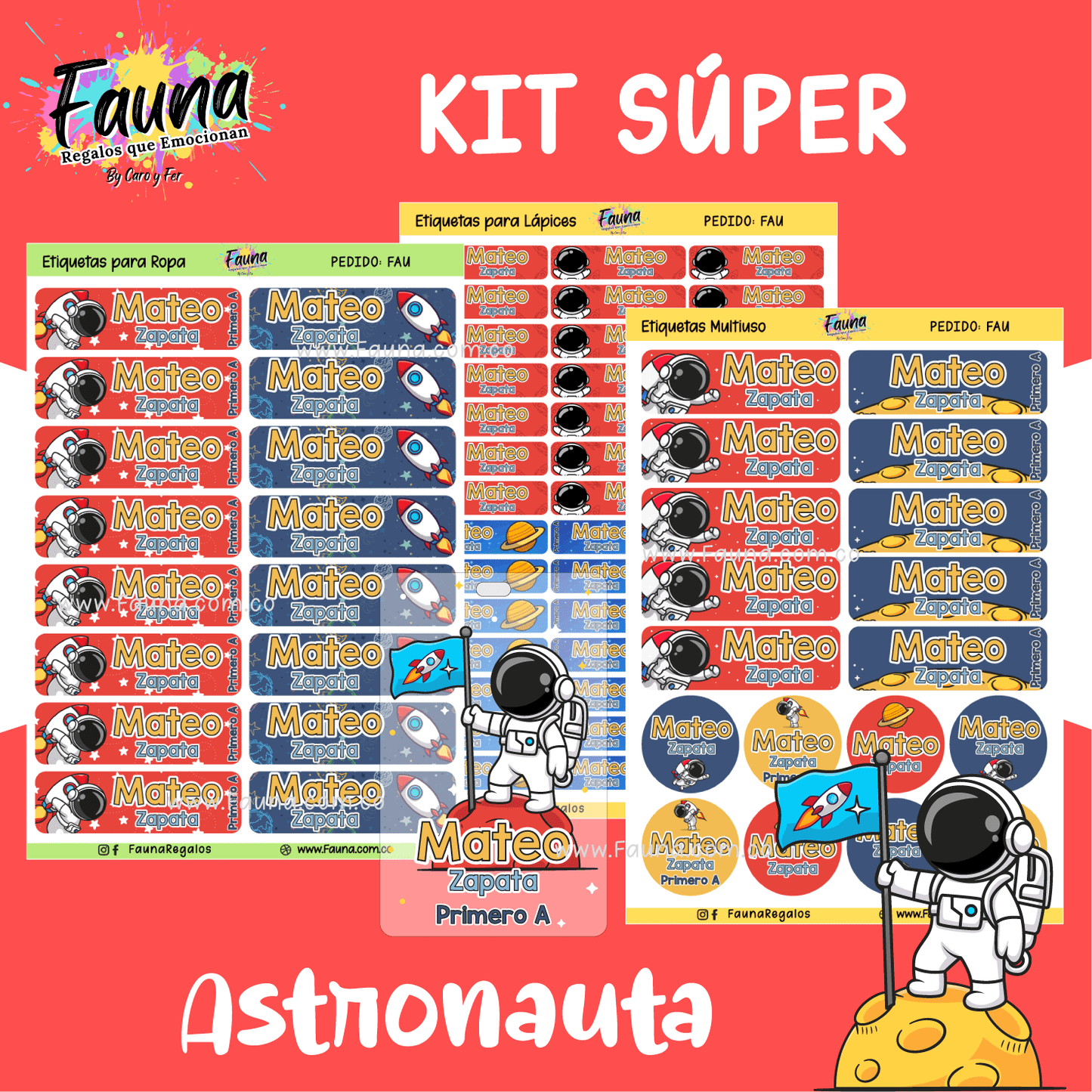 Etiquetas Escolares Premium Personalizadas – Astronauta 🚀