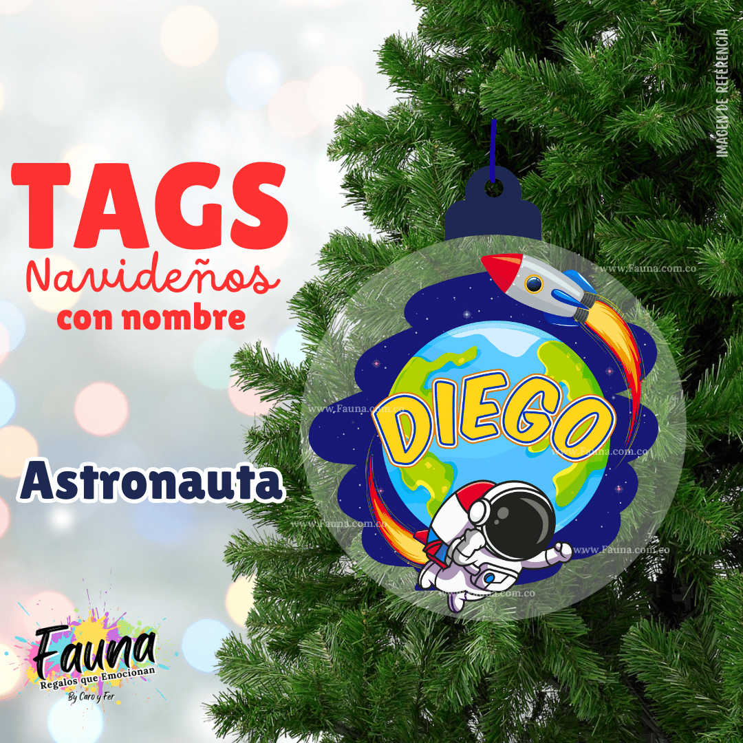 Astronauta – Tag Navideño Personalizado con Nombre 🎄