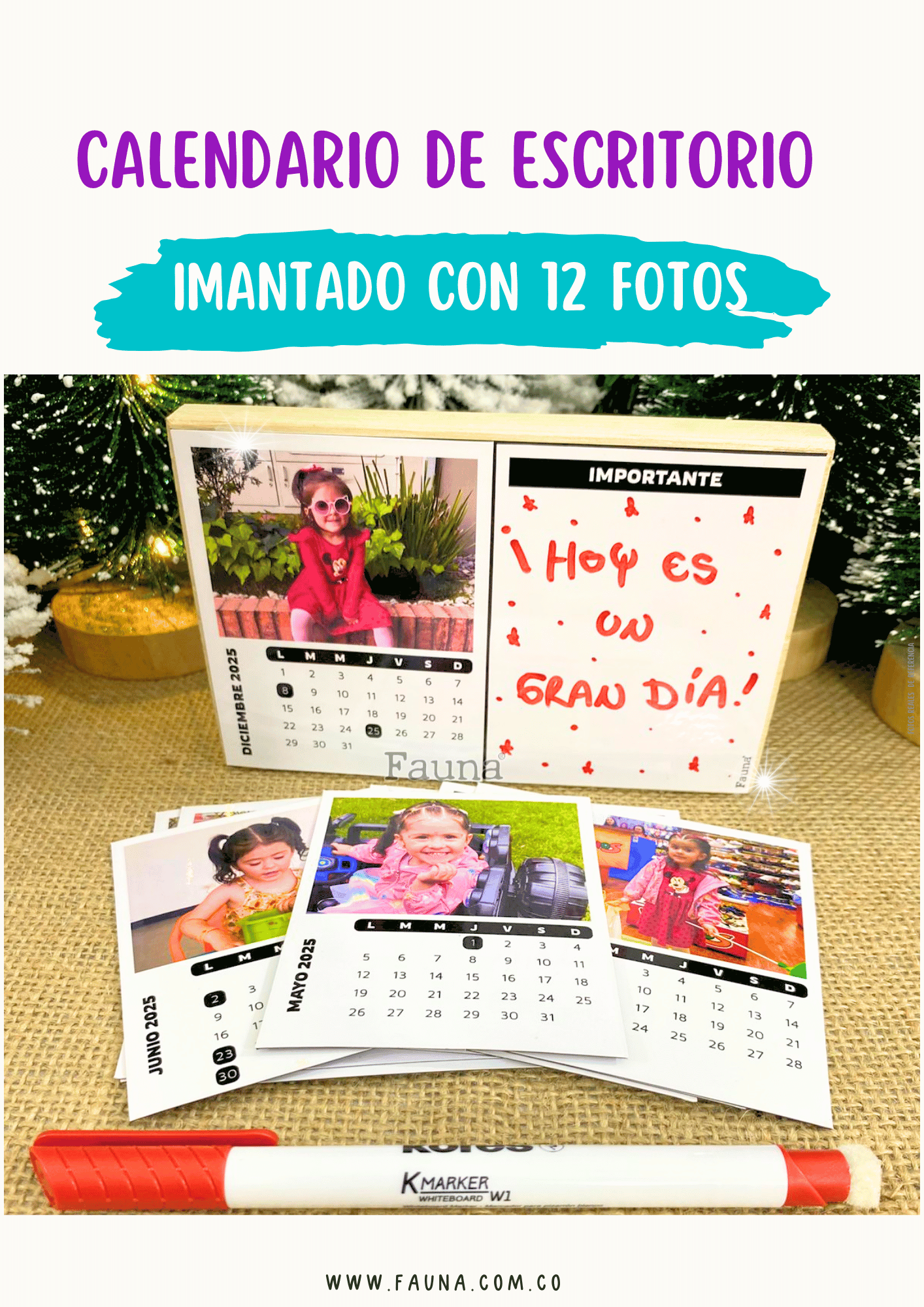 Calendario Personalizado de Escritorio Imantado con 12 Fotos - Fauna Regalos que emocionan