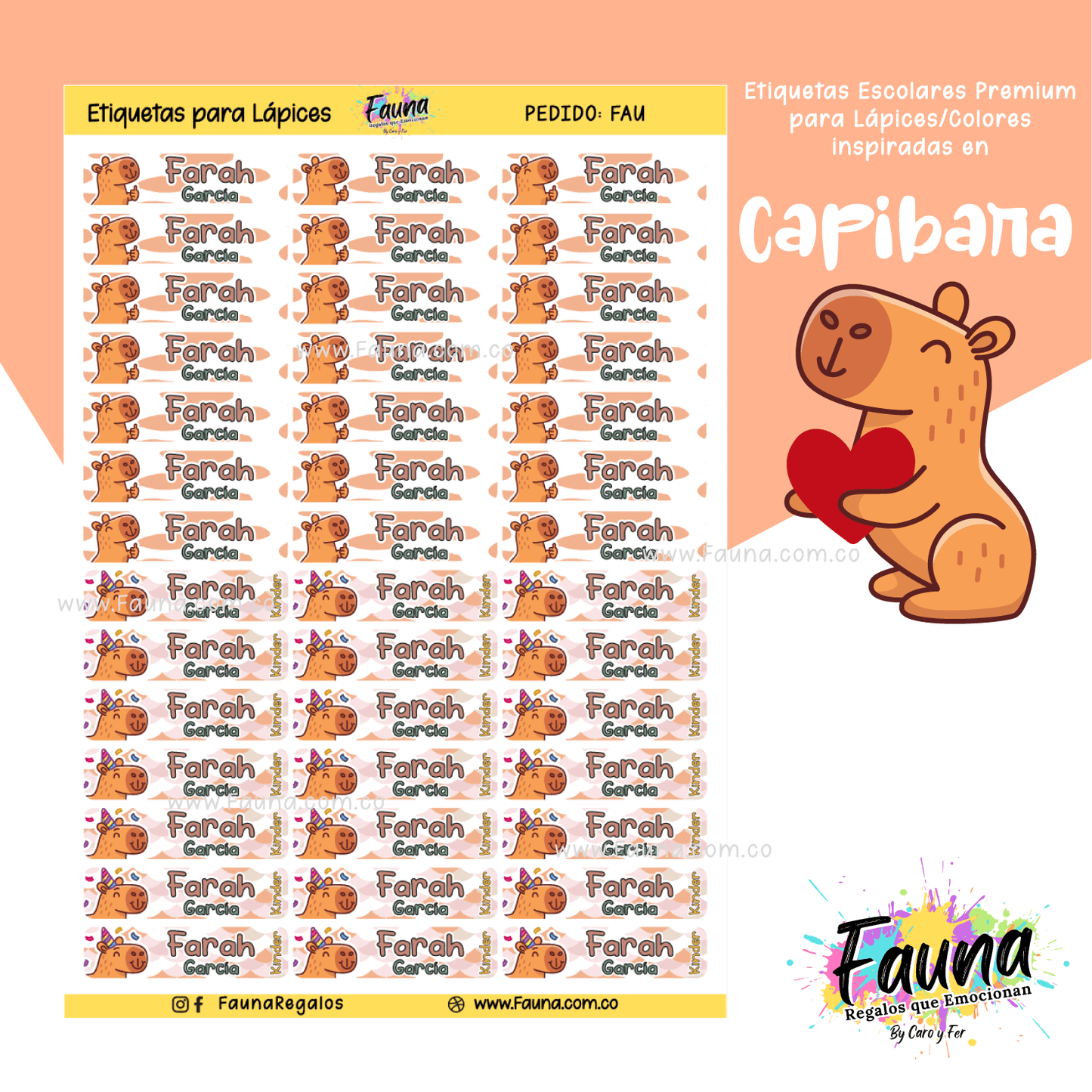 Etiquetas Escolares Premium Personalizadas – Capibara 🦫