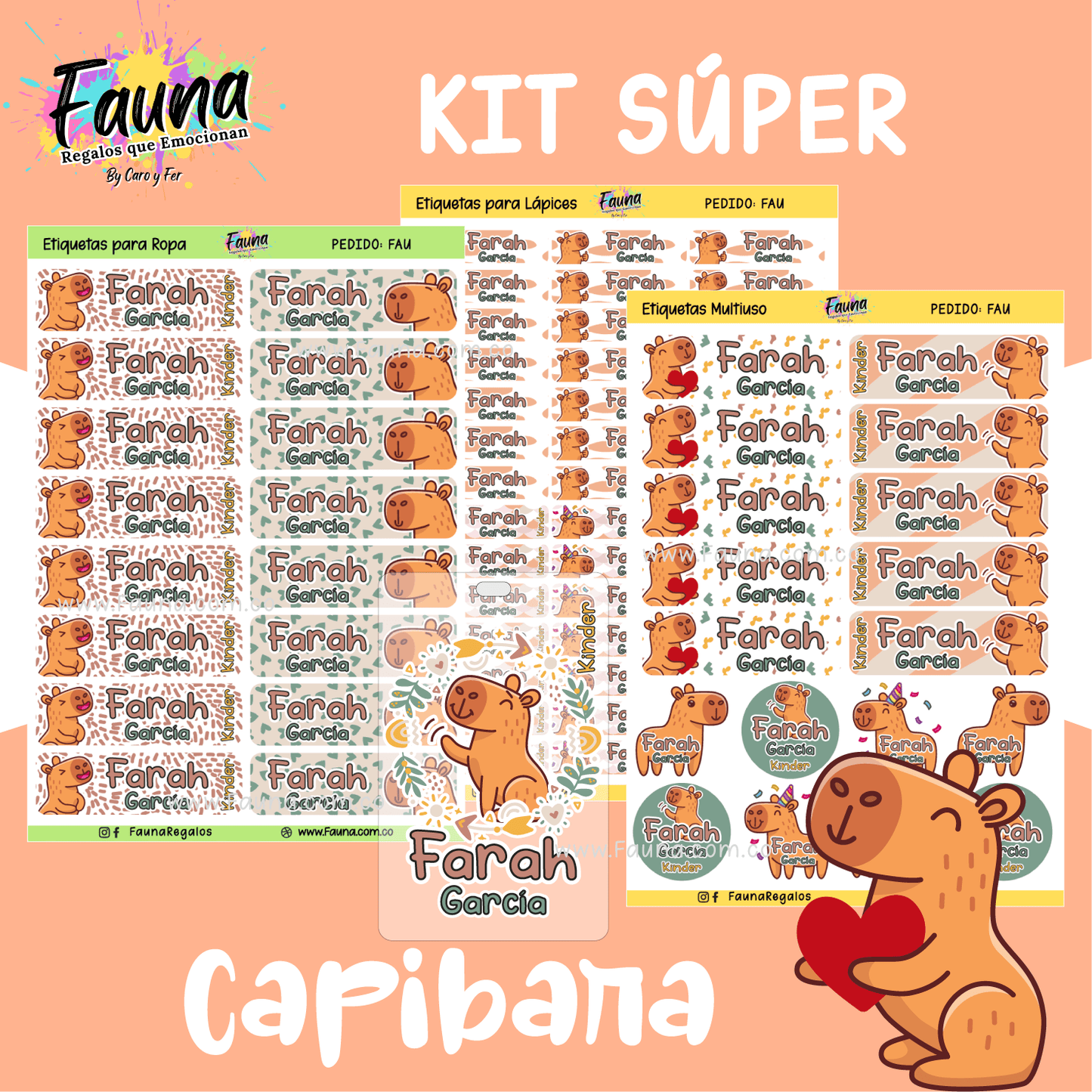Etiquetas Escolares Premium Personalizadas – Capibara 🦫