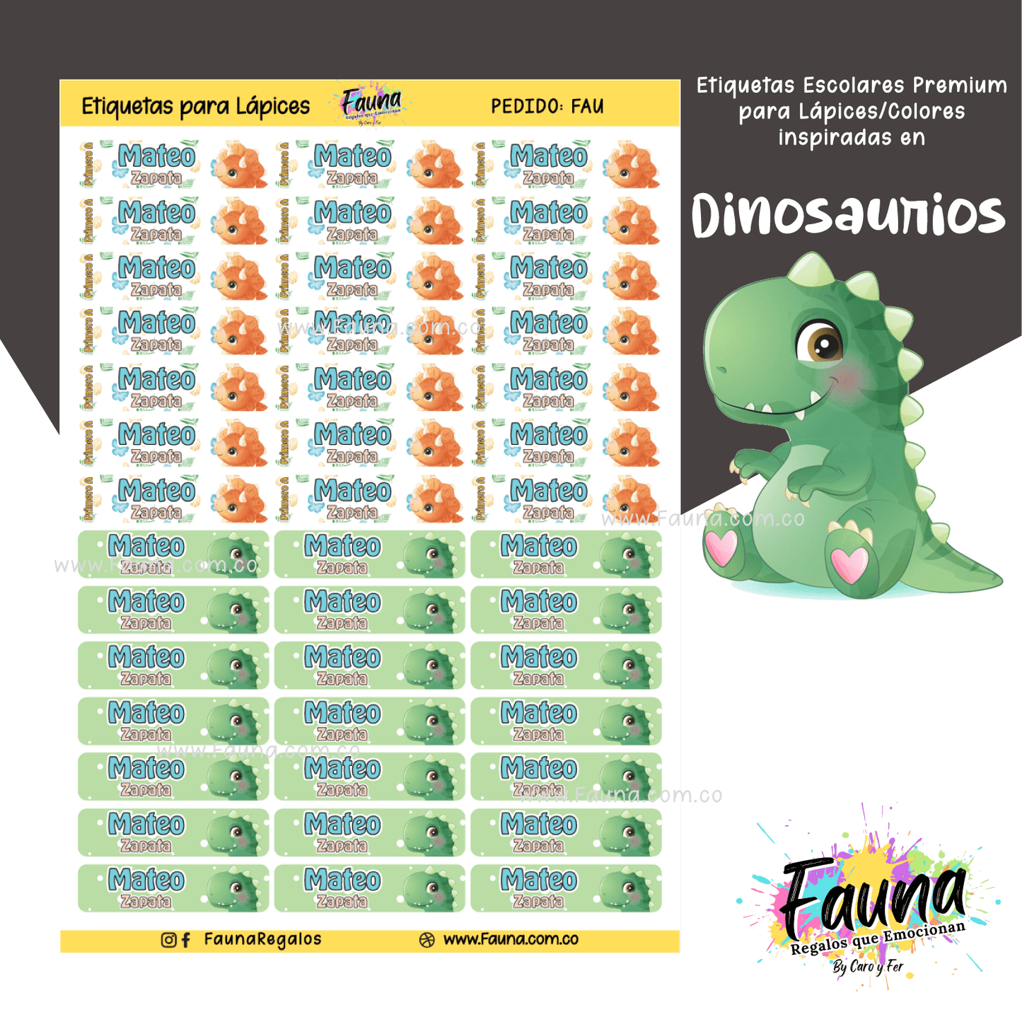 Etiquetas Escolares Premium Personalizadas – Dinosaurios 🦖