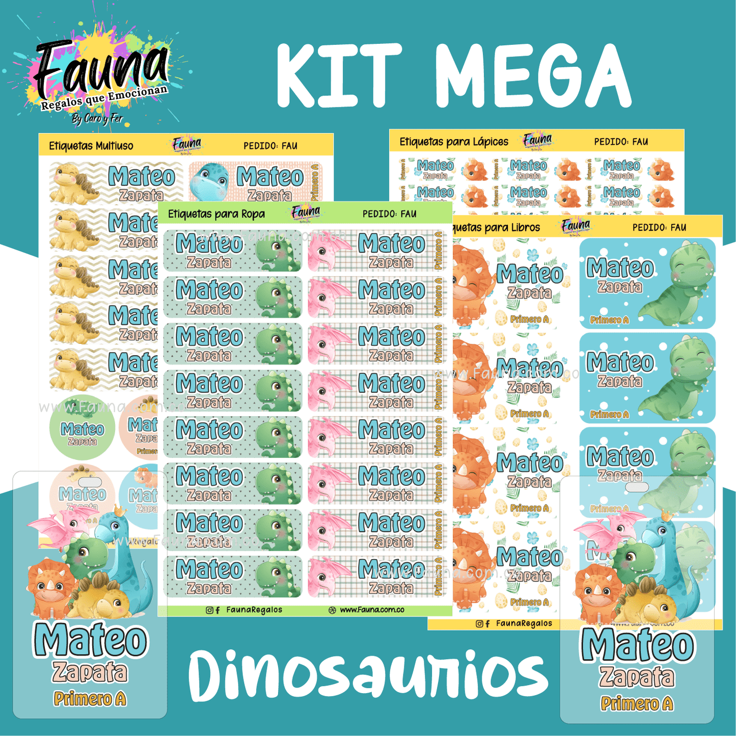 Etiquetas Escolares Premium Personalizadas – Dinosaurios 🦖