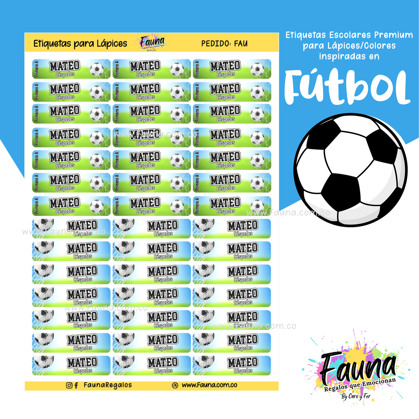 Etiquetas Escolares Premium Personalizadas – Fútbol Niño ⚽