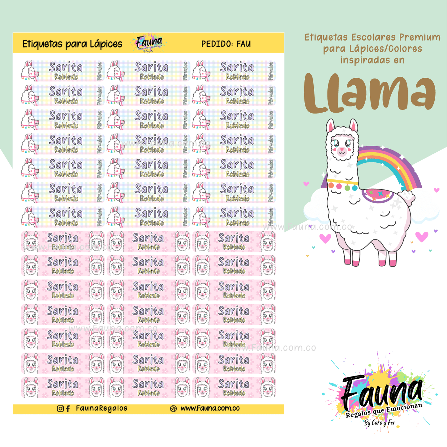 Etiquetas Escolares Premium Personalizadas – Llama 🦙