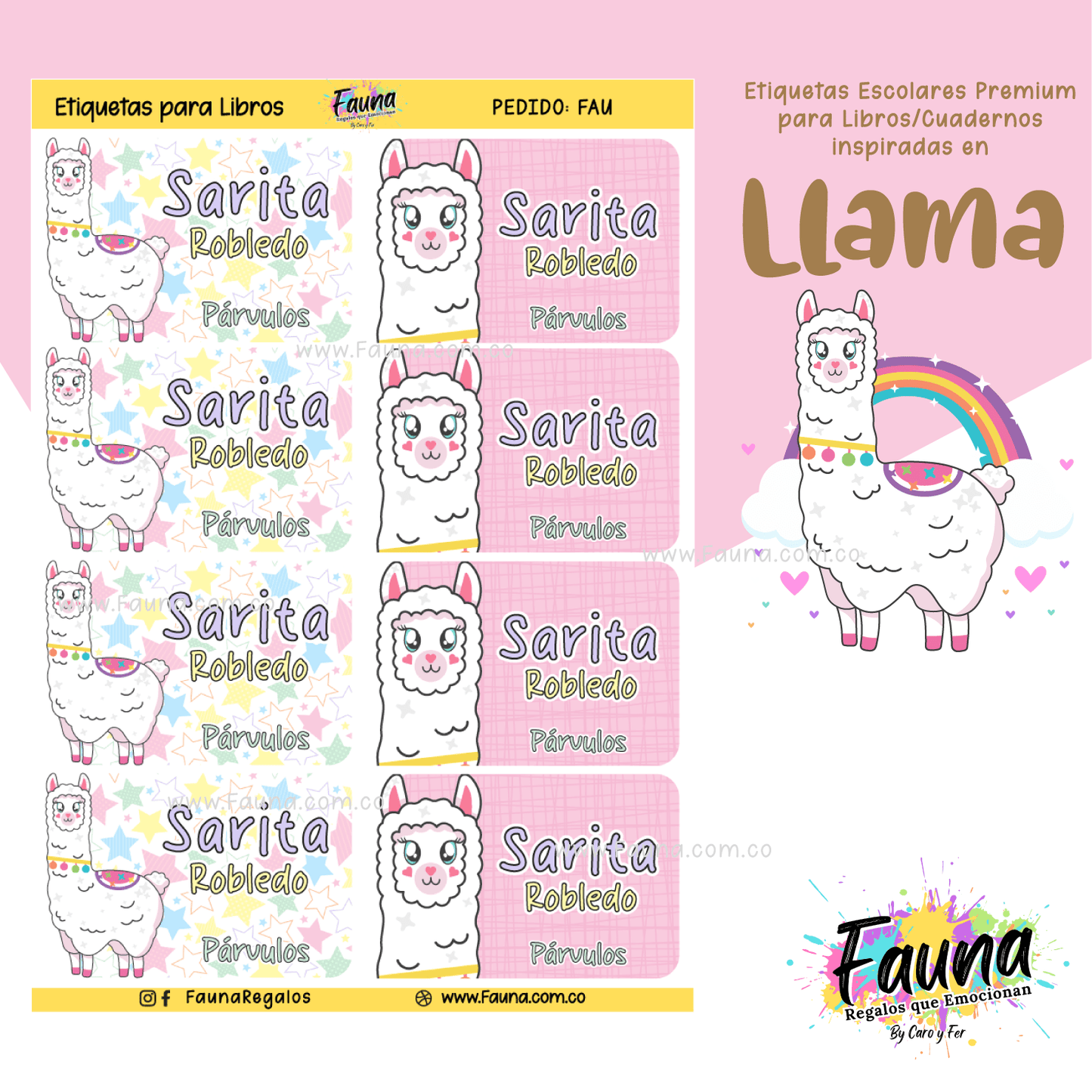 Etiquetas Escolares Premium Personalizadas – Llama 🦙