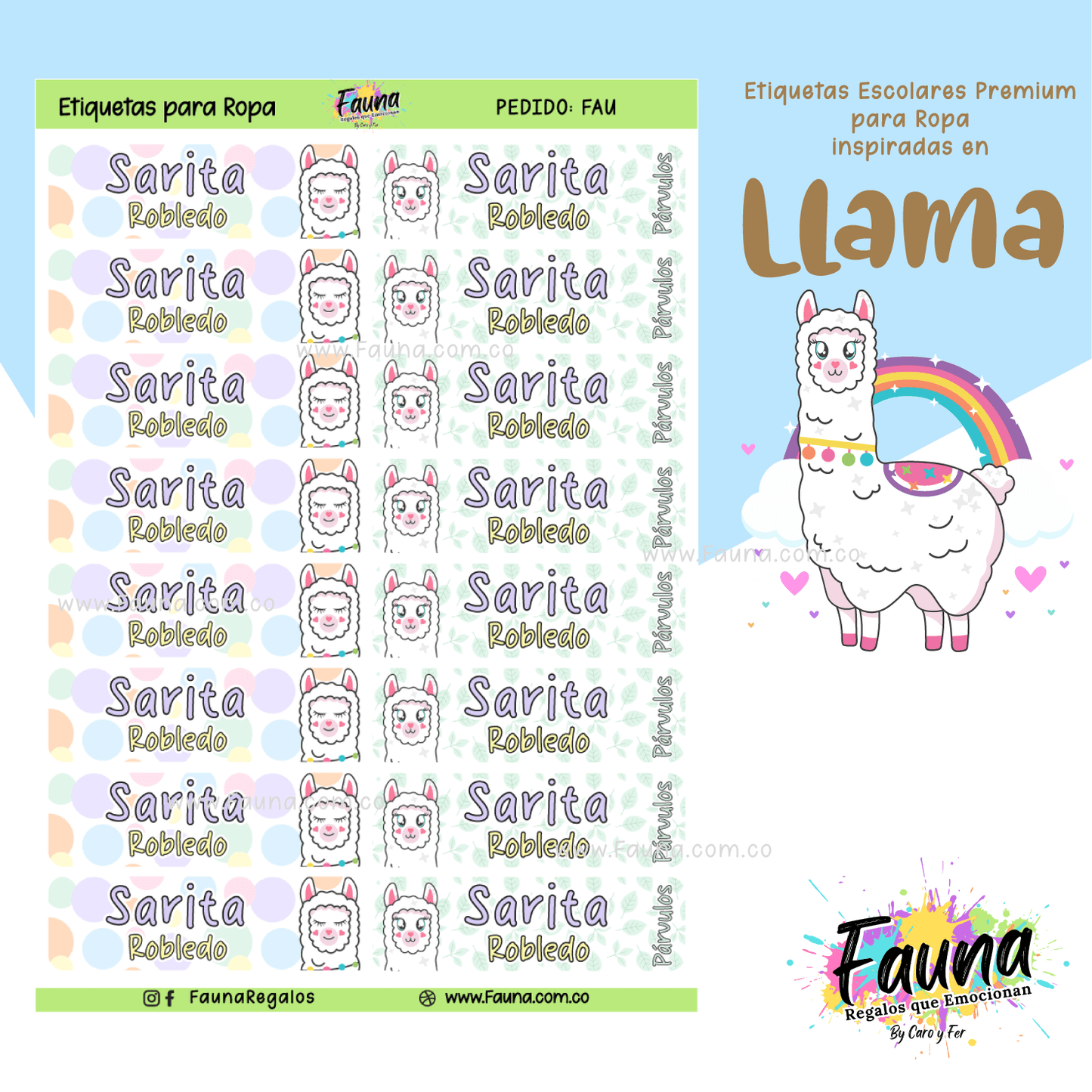 Etiquetas Escolares Premium Personalizadas – Llama 🦙