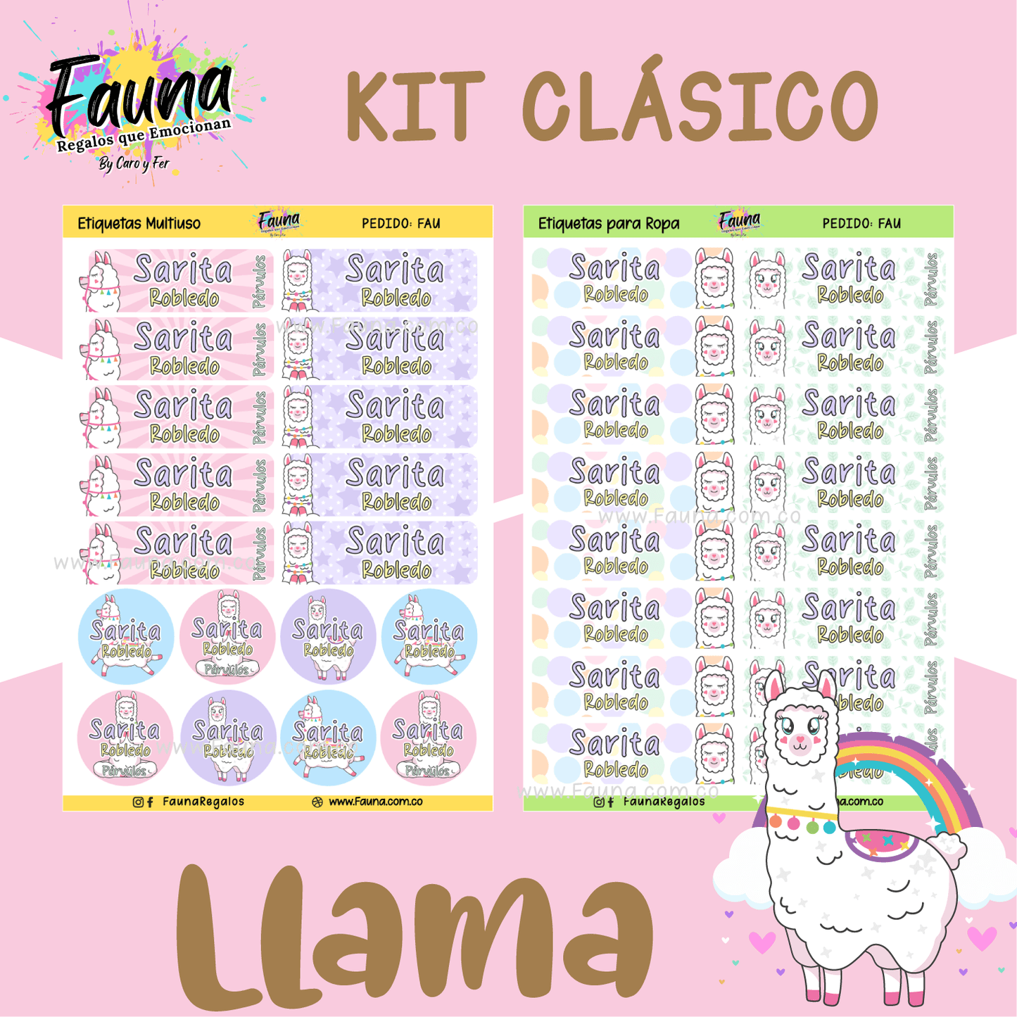 Etiquetas Escolares Premium Personalizadas – Llama 🦙
