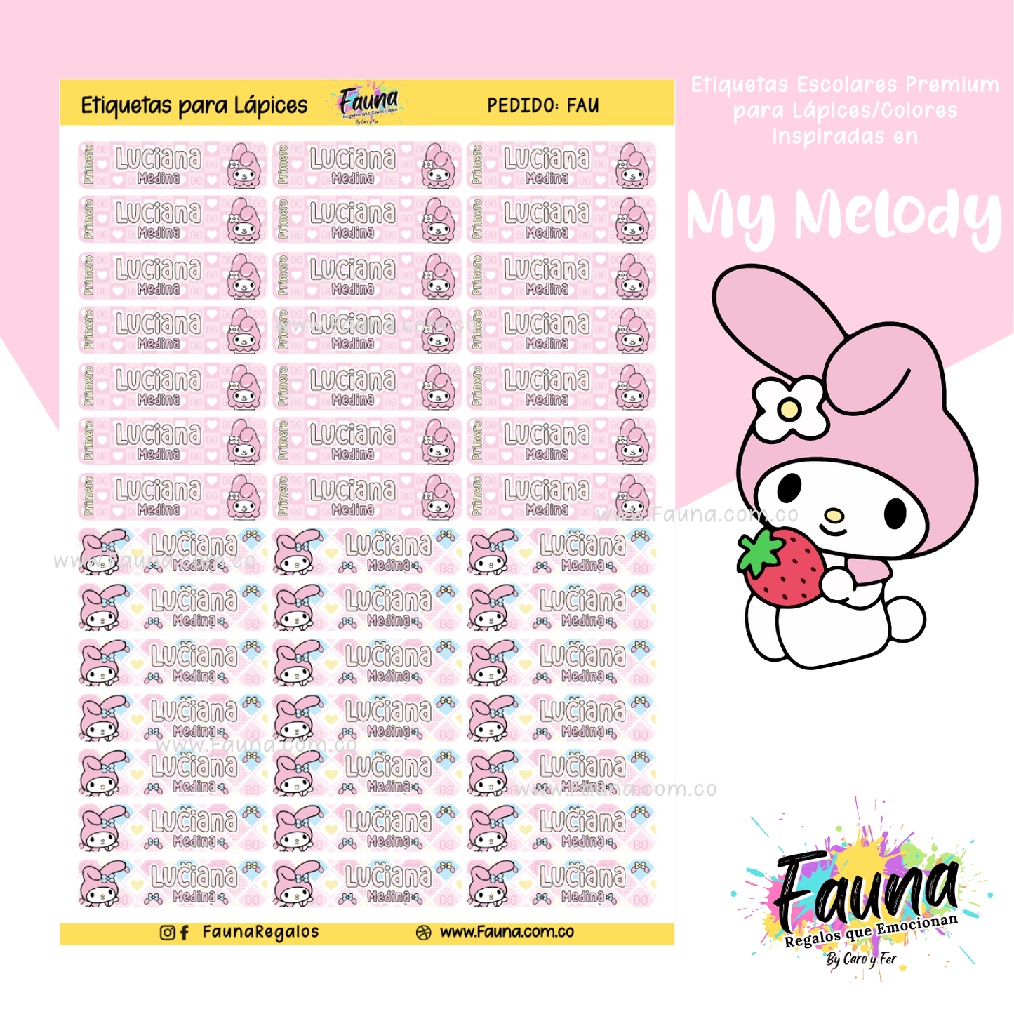 Etiquetas Escolares Premium Personalizadas – My Melody 🎀🌸