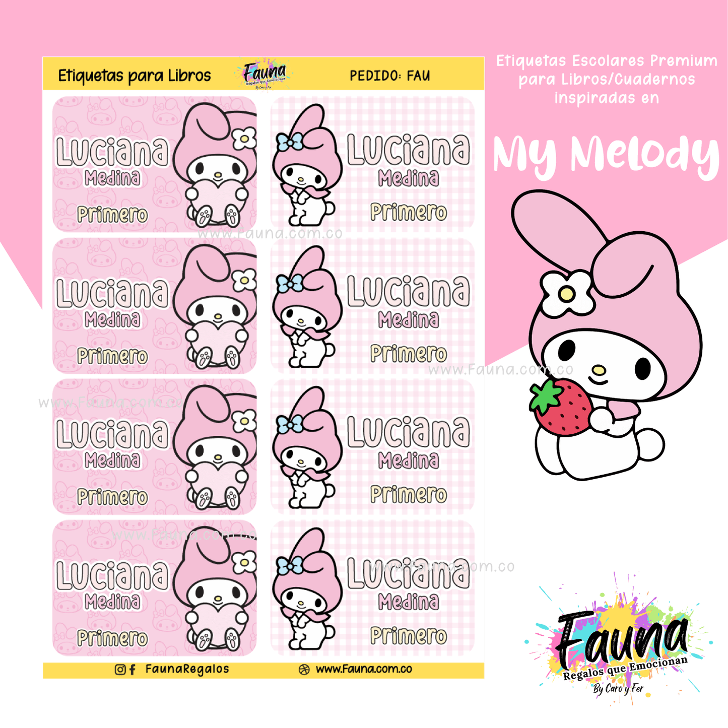 Etiquetas Escolares Premium Personalizadas – My Melody 🎀🌸
