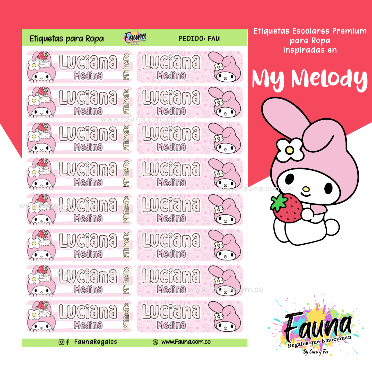 Etiquetas Escolares Premium Personalizadas – My Melody 🎀🌸