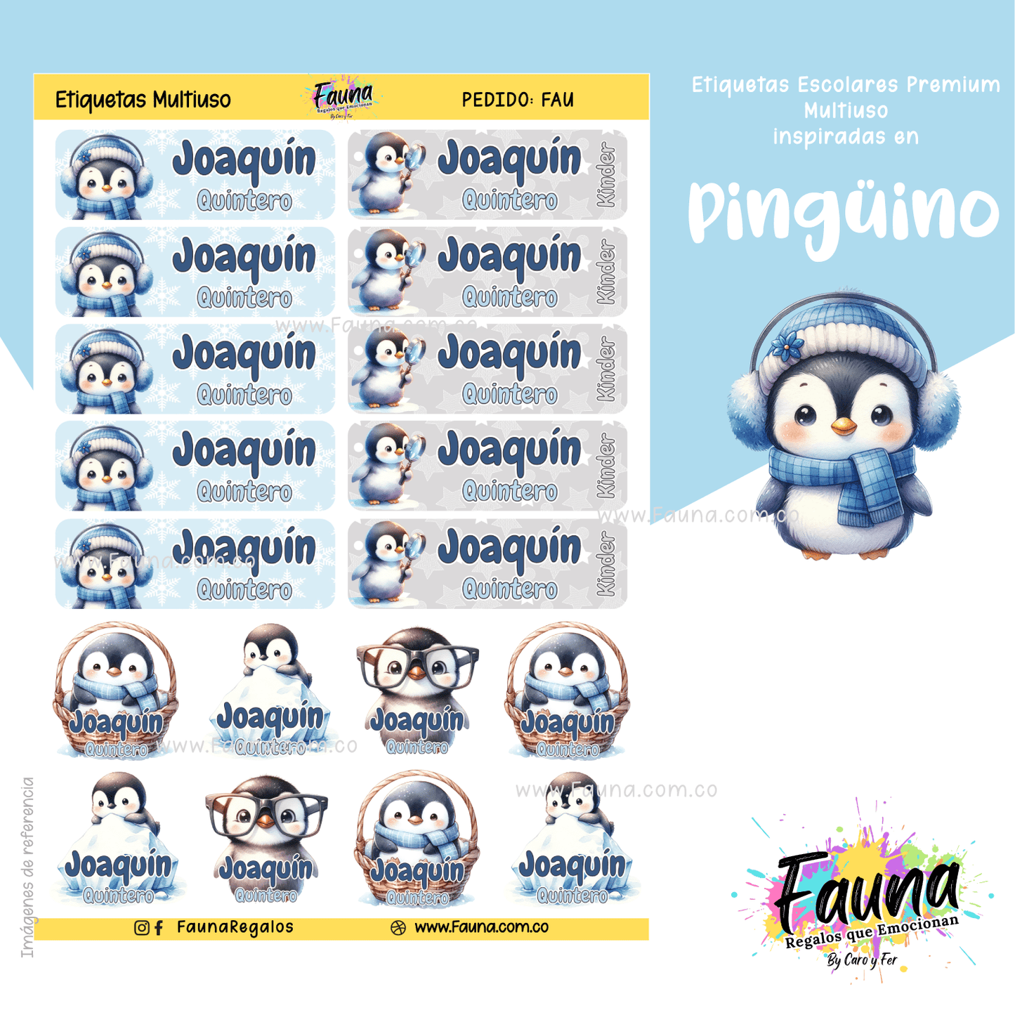 Etiquetas Escolares Premium Personalizadas – Pingüino ❄️🐧