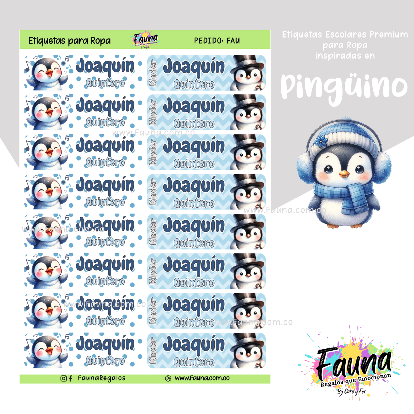 Etiquetas Escolares Premium Personalizadas – Pingüino ❄️🐧