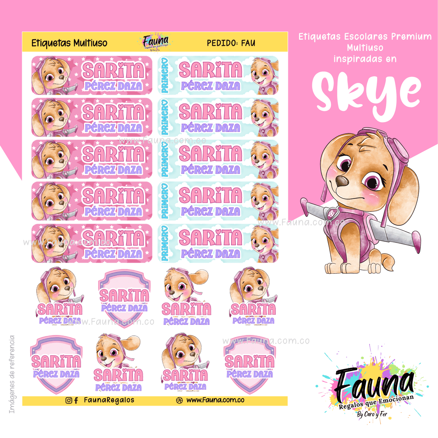 Etiquetas Escolares Premium Personalizadas – Skye de la Patrulla Canina 🐾💗