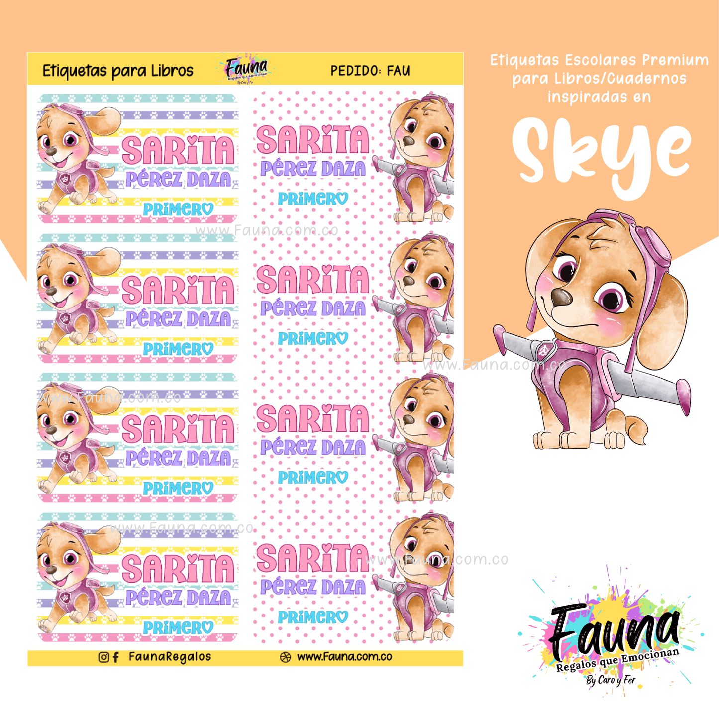 Etiquetas Escolares Premium Personalizadas – Skye de la Patrulla Canina 🐾💗