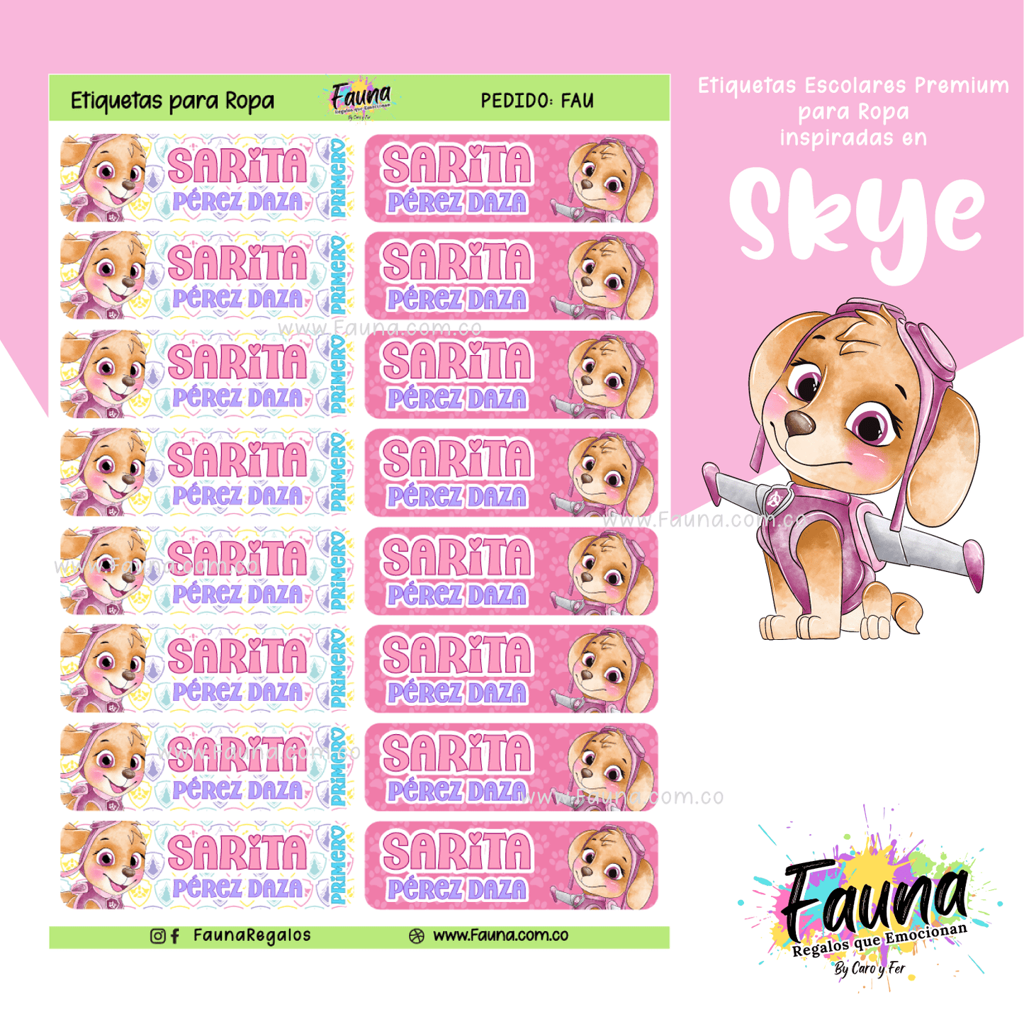 Etiquetas Escolares Premium Personalizadas – Skye de la Patrulla Canina 🐾💗