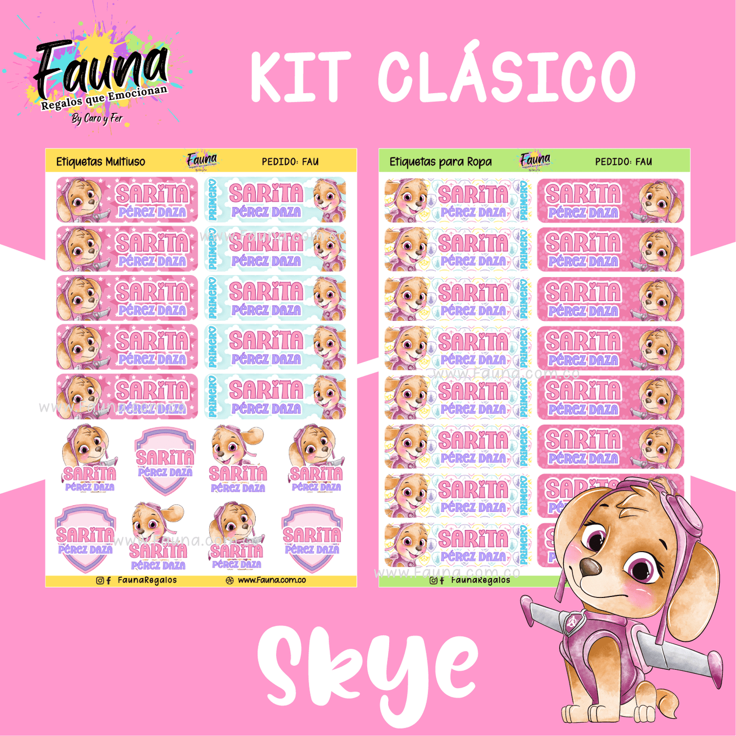 Etiquetas Escolares Premium Personalizadas – Skye de la Patrulla Canina 🐾💗