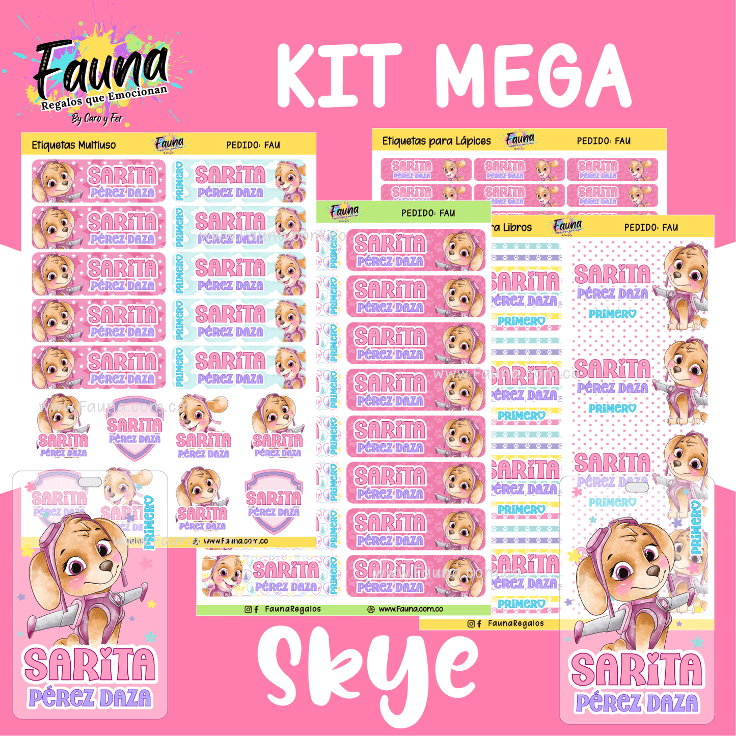 Etiquetas Escolares Premium Personalizadas – Skye de la Patrulla Canina 🐾💗