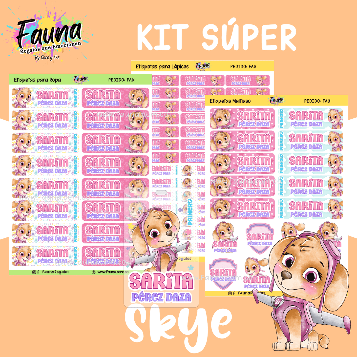 Etiquetas Escolares Premium Personalizadas – Skye de la Patrulla Canina 🐾💗