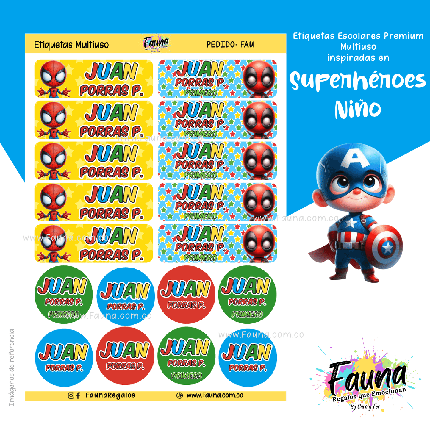 Etiquetas Escolares Premium Personalizadas – Superhéroes Niño 🦸♂️