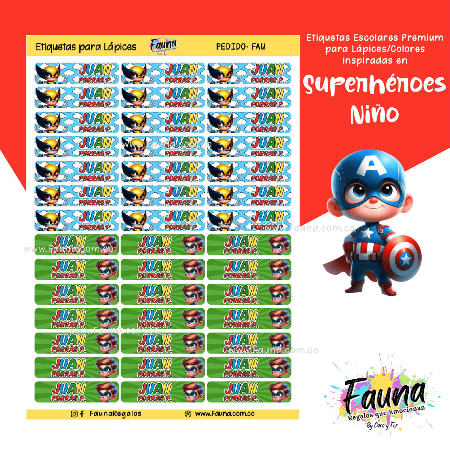 Etiquetas Escolares Premium Personalizadas – Superhéroes Niño 🦸♂️