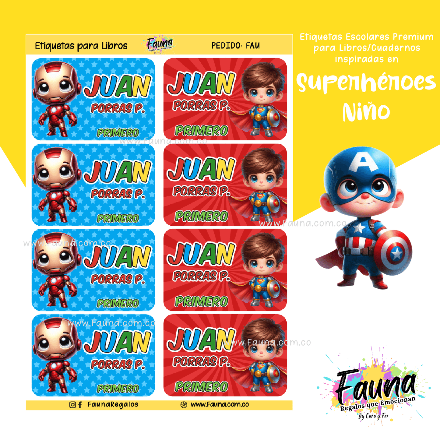 Etiquetas Escolares Premium Personalizadas – Superhéroes Niño 🦸♂️