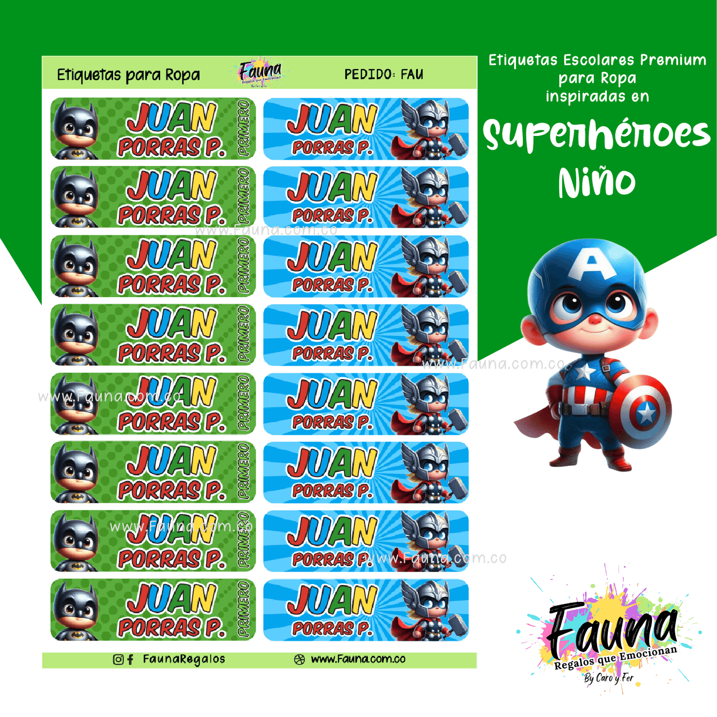 Etiquetas Escolares Premium Personalizadas – Superhéroes Niño 🦸♂️