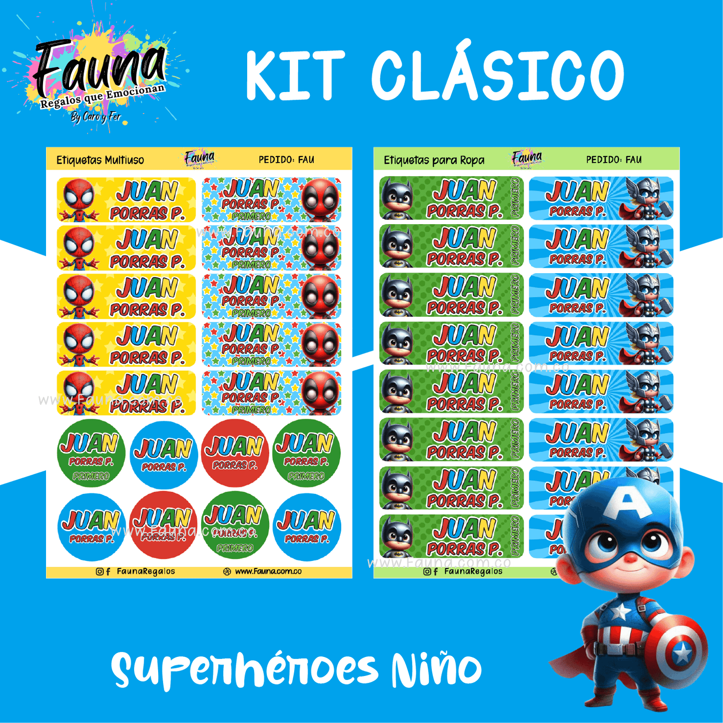 Etiquetas Escolares Premium Personalizadas – Superhéroes Niño 🦸♂️