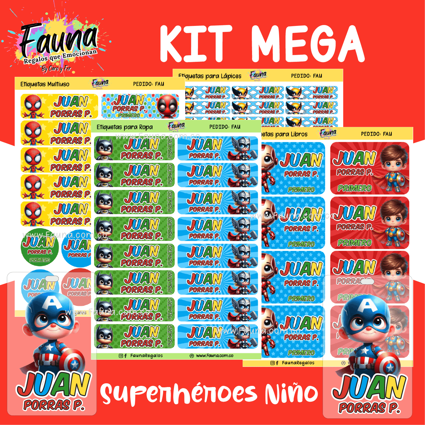 Etiquetas Escolares Premium Personalizadas – Superhéroes Niño 🦸♂️