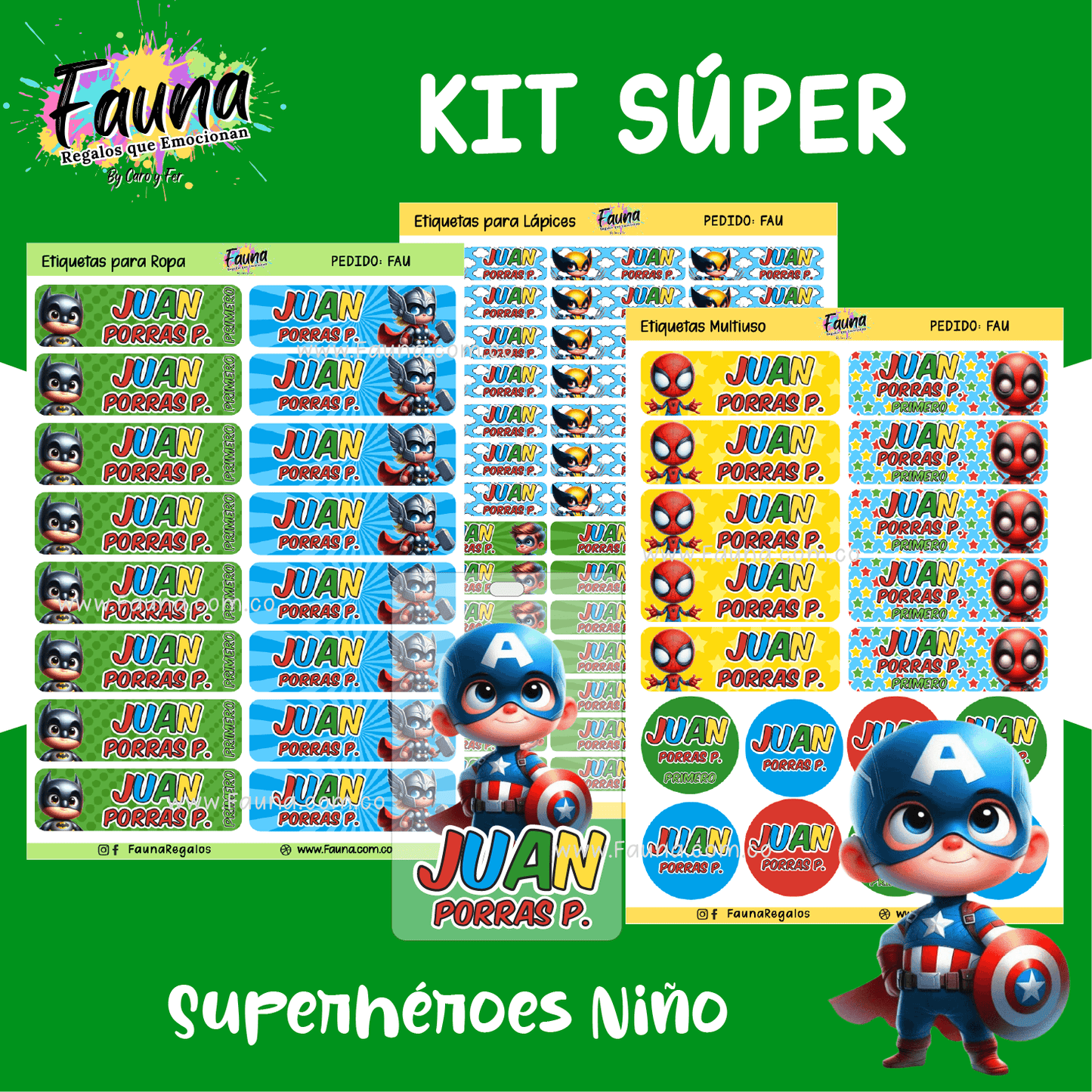 Etiquetas Escolares Premium Personalizadas – Superhéroes Niño 🦸♂️