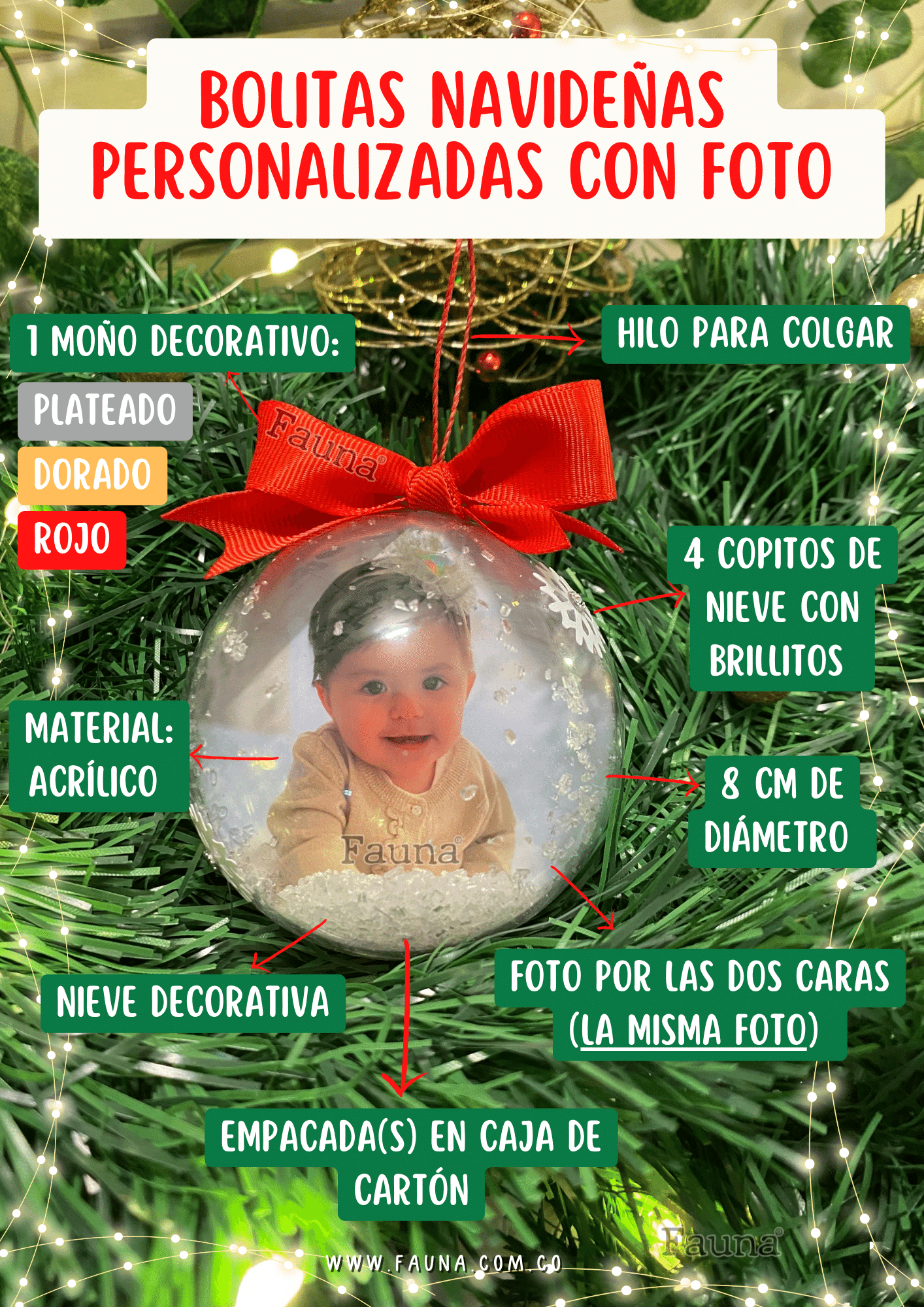Bolas de Navidad Personalizadas con Foto (12 Bolitas) - Fauna Regalos Personalizados