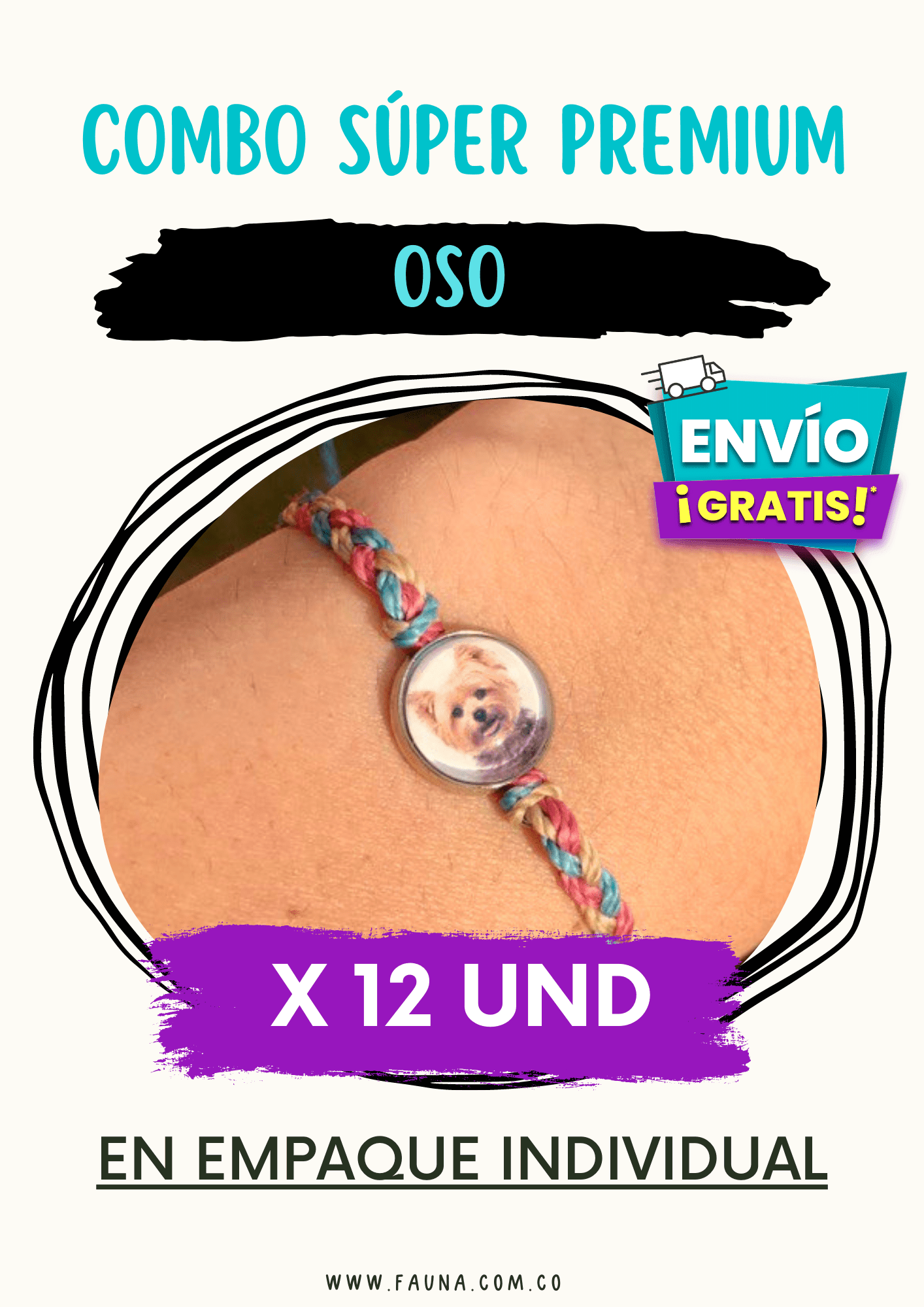Combo Súper Premium Oso de Manillas Personalizadas (12 Manillas Individuales) - Fauna Regalos Personalizados