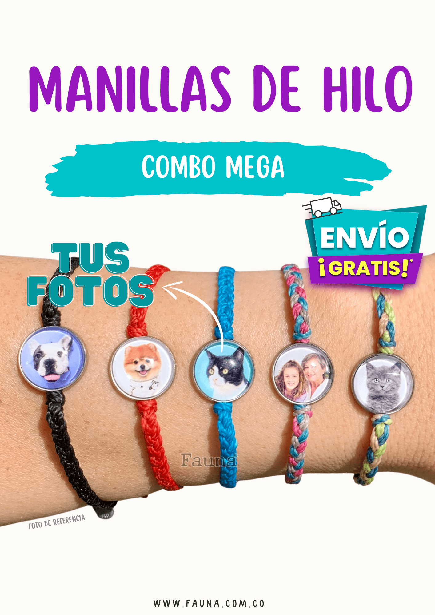 Combo Trío Manillas Personalizadas con Foto (3 Manillas) - Fauna Regalos Personalizados