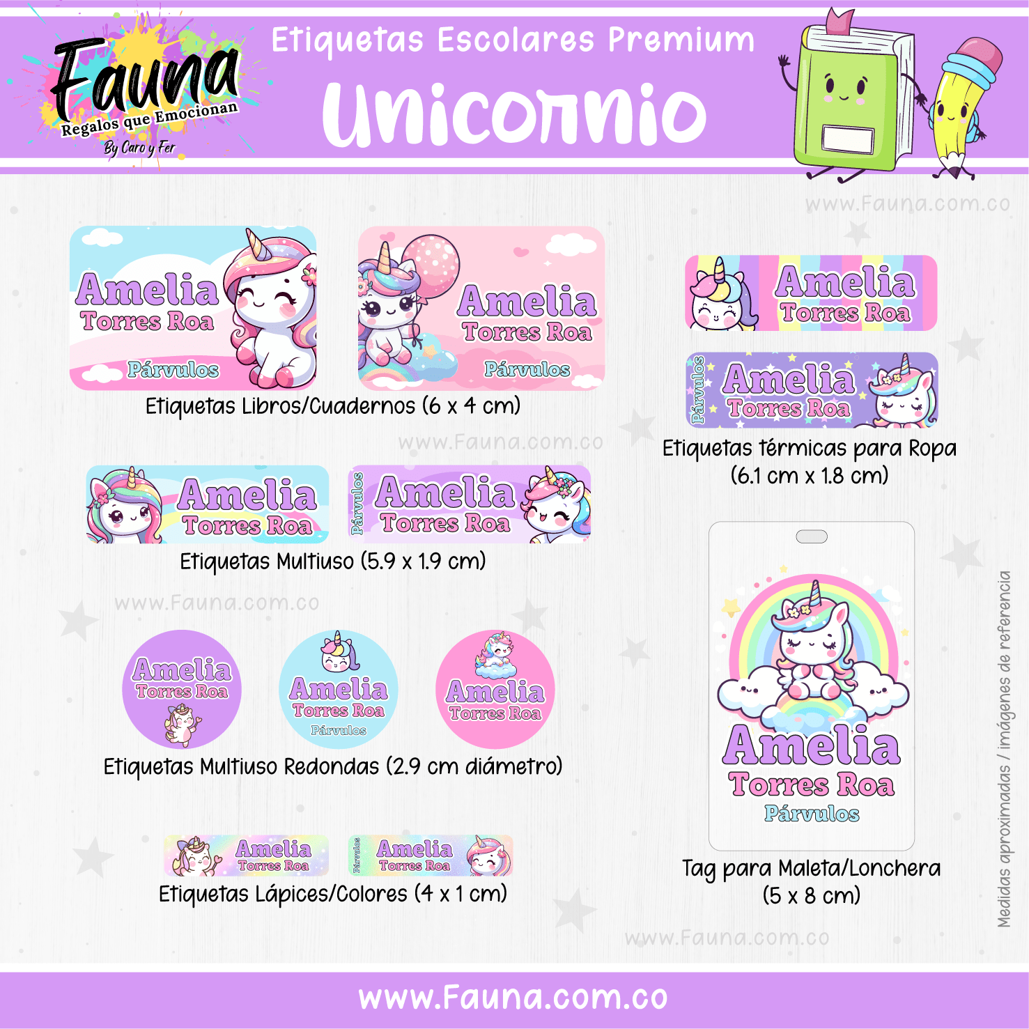 Etiquetas Escolares - Fauna Regalos que emocionan