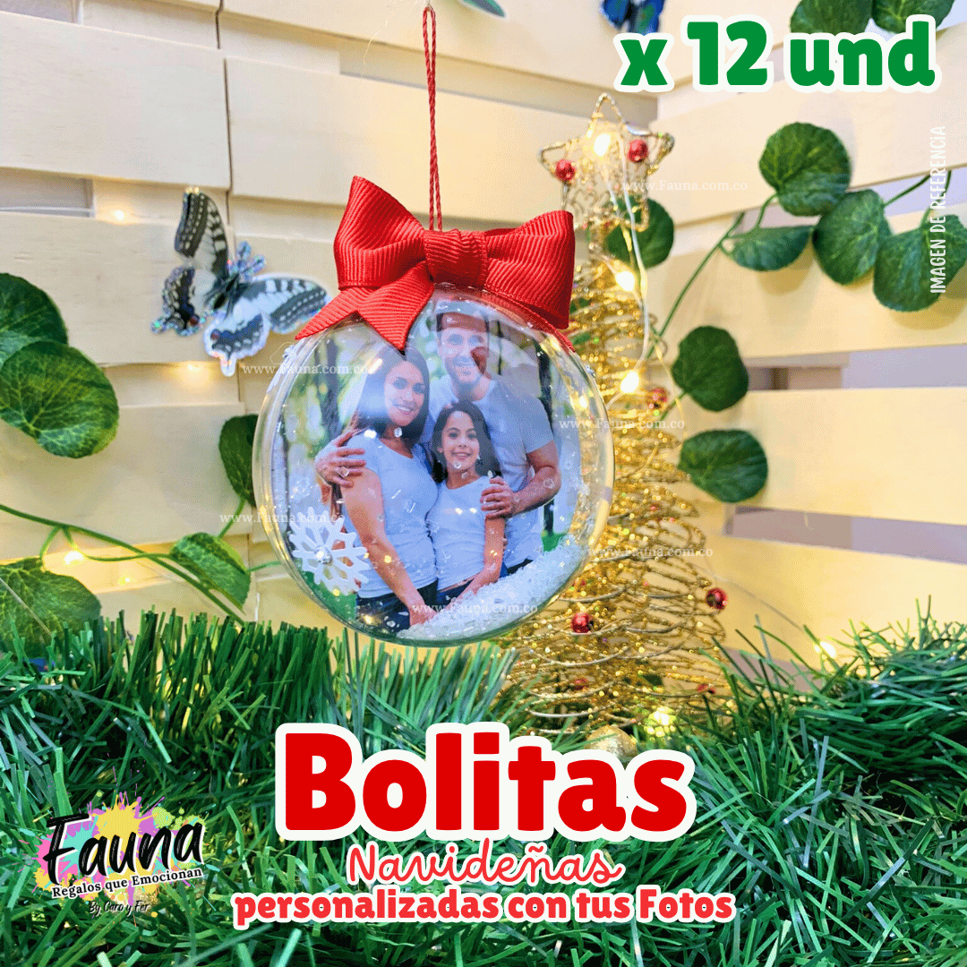 Bolitas Navideñas Premium con Foto Personalizadas x 12 und