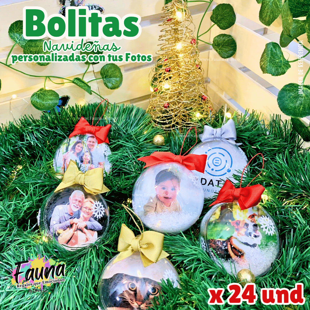Bolitas Navideñas Premium con Foto Personalizadas x 24 und