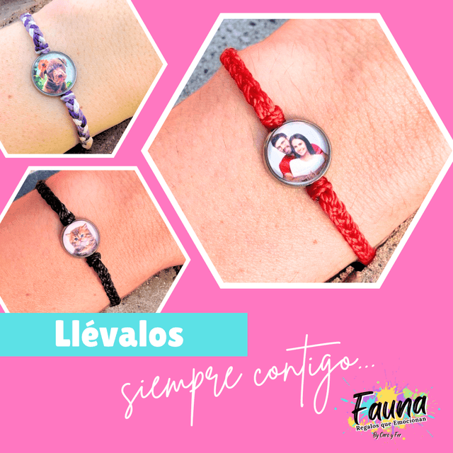 3 Pulseras Tejidas a Mano con Foto Personalizadas