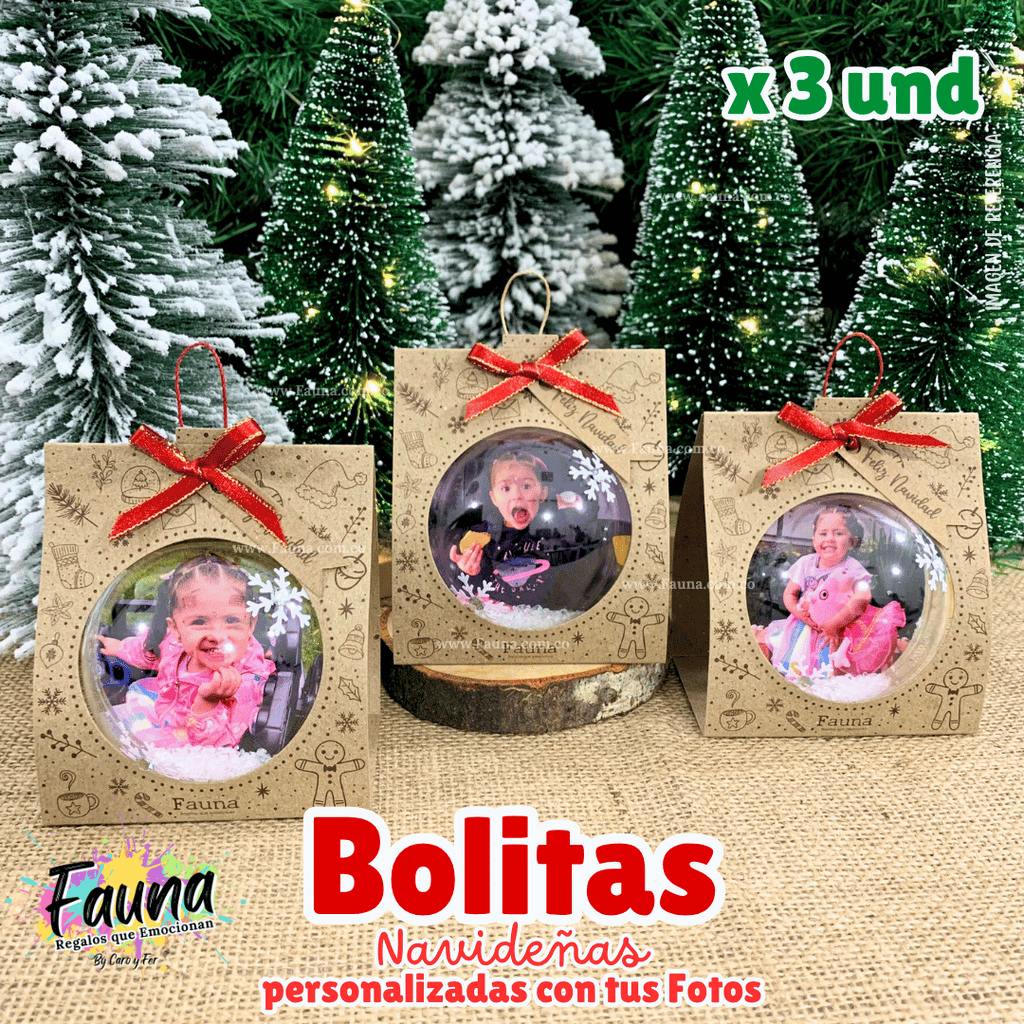 Bolitas Navideñas Premium con Foto Personalizadas x 3 und