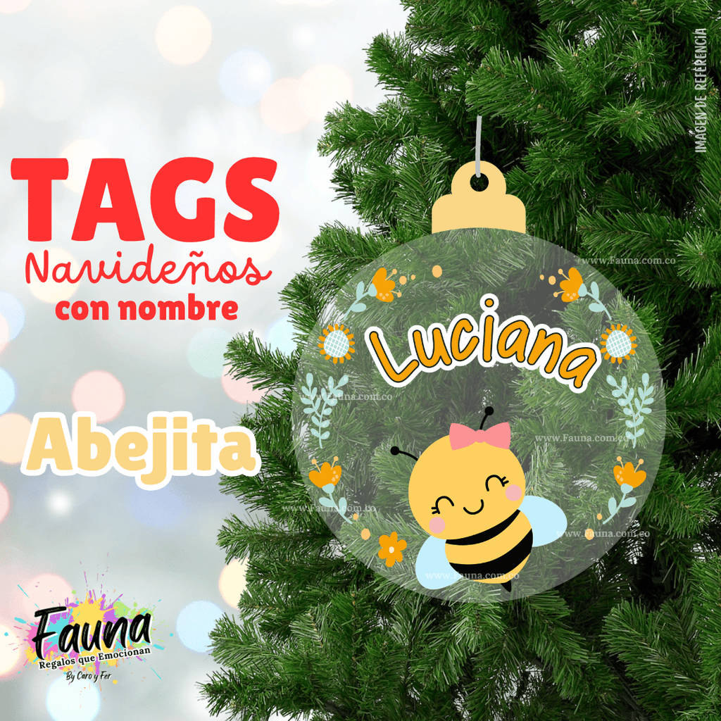 Abejita – Tag Navideño Personalizado con Nombre 🎄