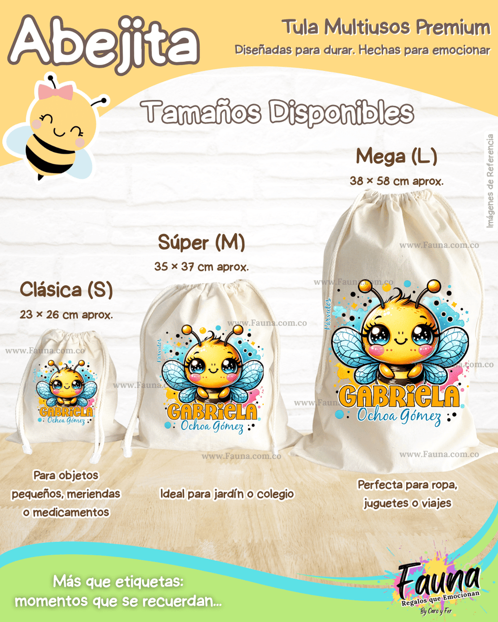 Abejita 🐝 - Tula personalizada para niña – multiusos con nombre