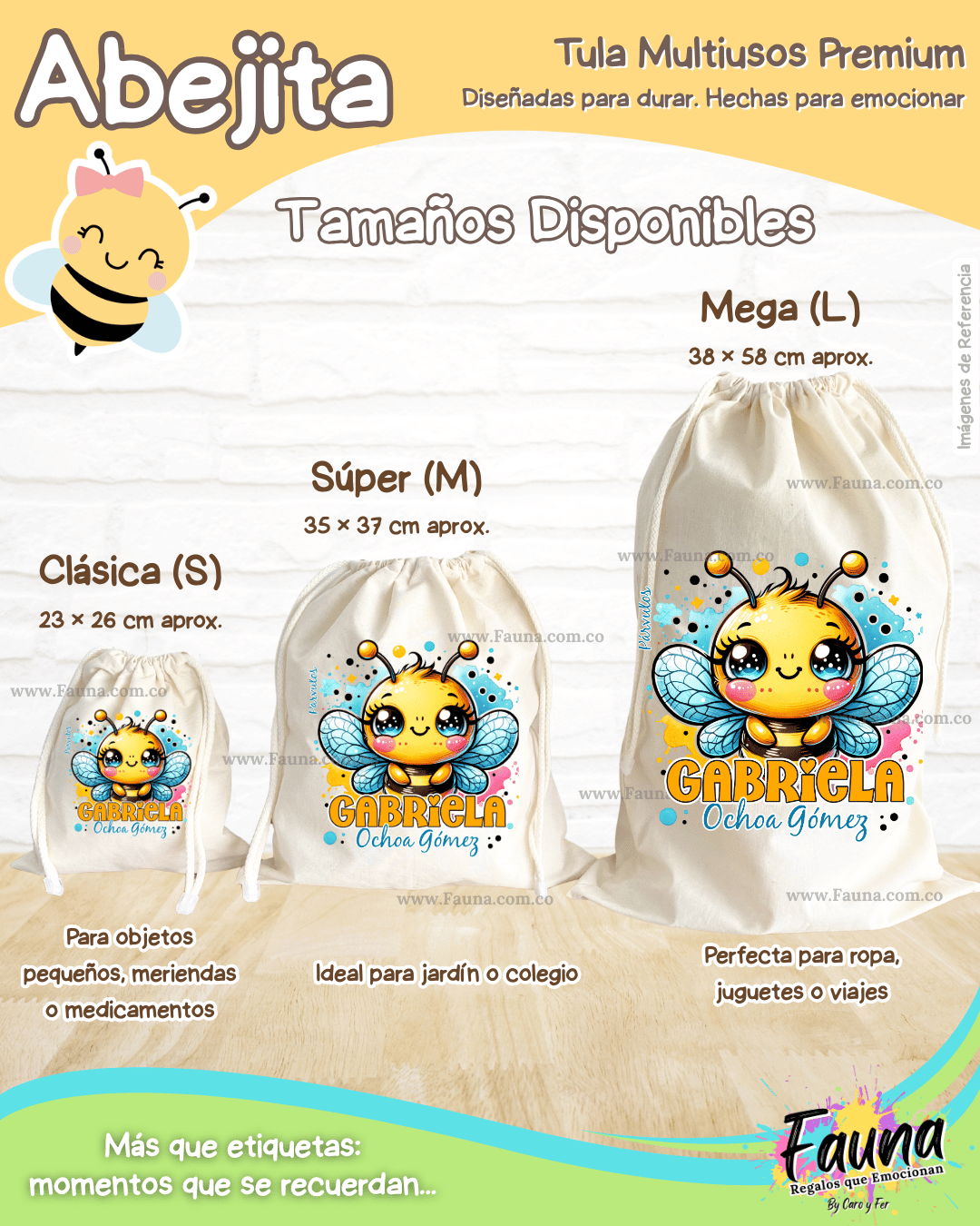 Abejita 🐝 - Tula personalizada para niña – multiusos con nombre