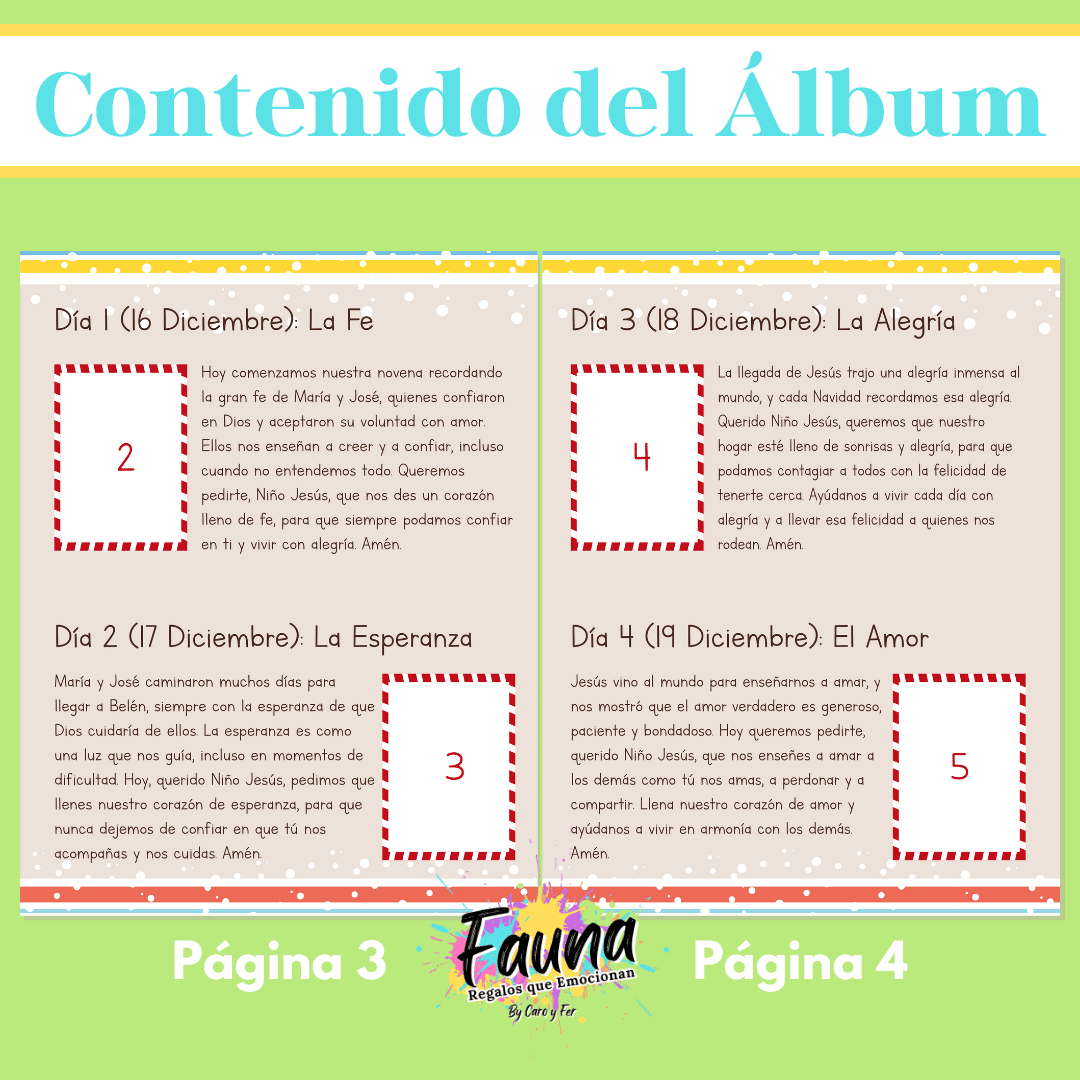 Álbum de Láminas de la Novena de Aguinaldos – Diseñado para Niños - Fauna Regalos que emocionan