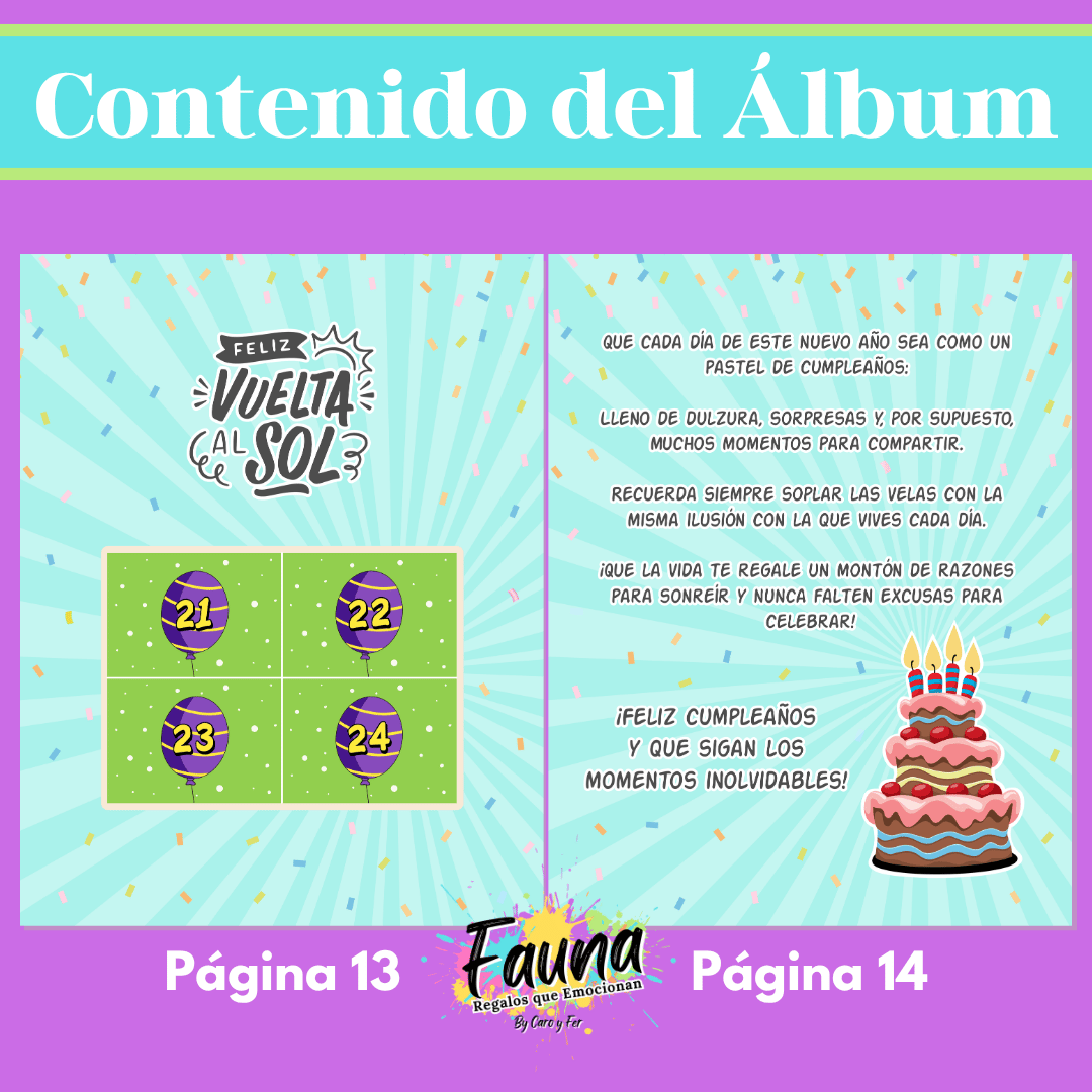 Álbum de Láminas Feliz Cumpleaños Personalizado con 18 Fotos