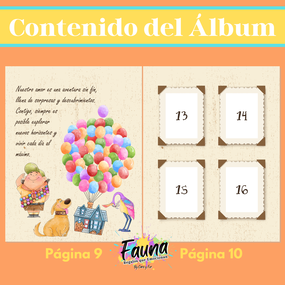 Álbum de Láminas de Amor inspirado en Up Personalizado con 18 Fotos - Fauna Regalos que emocionan
