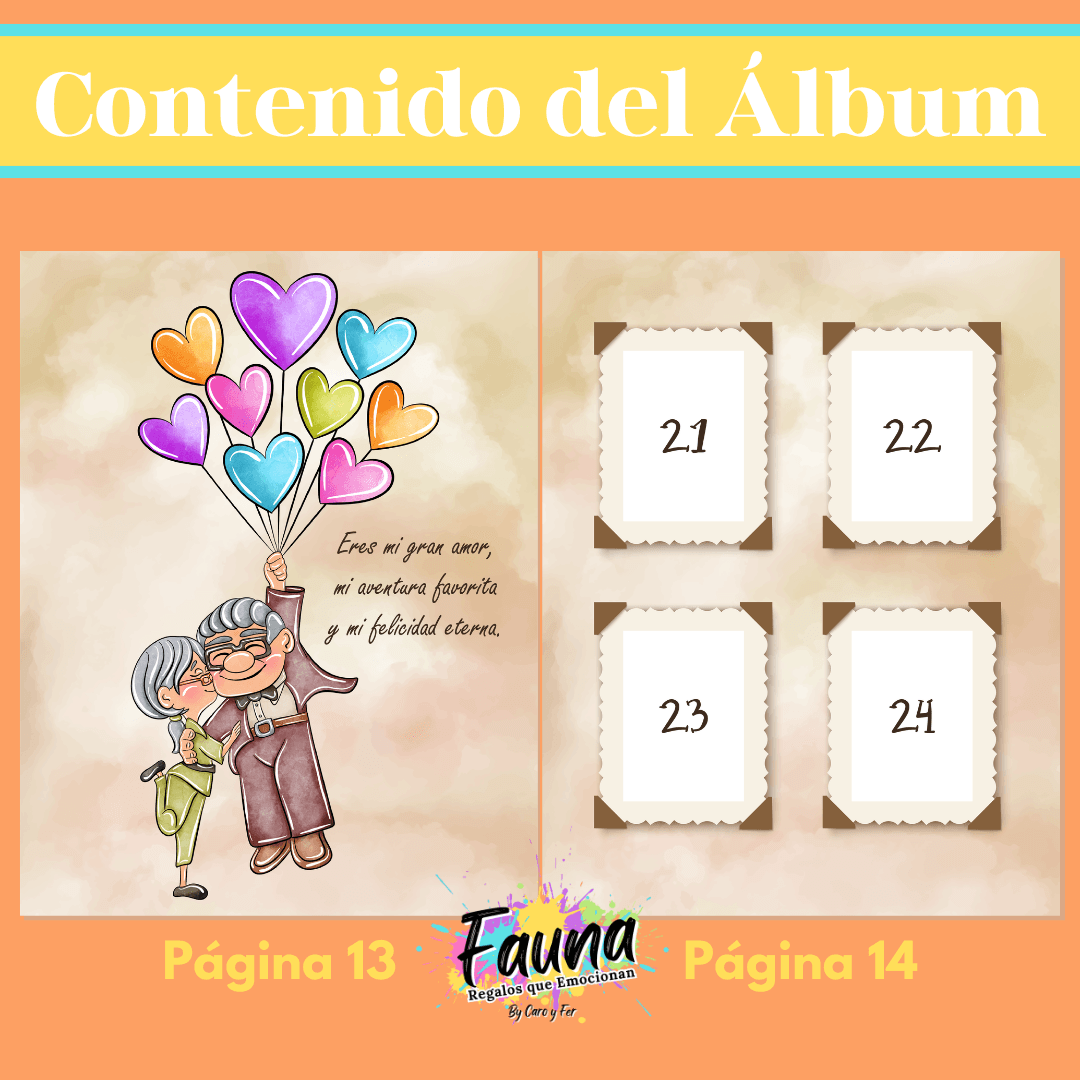 Álbum de Láminas de Amor inspirado en Up Personalizado con 18 Fotos - Fauna Regalos que emocionan