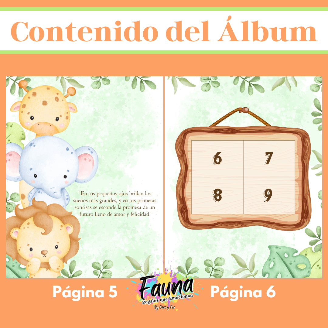 Álbum de Láminas Mi Primer Año para Bebé Personalizado con 18 Fotos - Fauna Regalos que emocionan