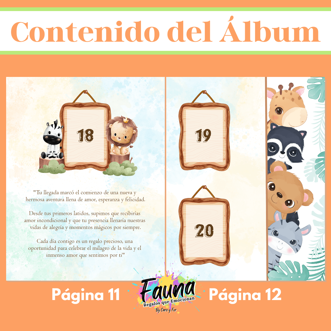 Álbum de Láminas Mi Primer Año para Bebé Personalizado con 18 Fotos - Fauna Regalos que emocionan